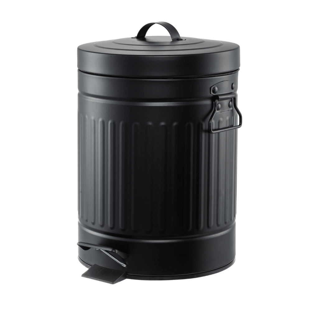 Lixeira Redonda Com Pedal Preta Retrô 5L Marca Coisas  Coisinhas